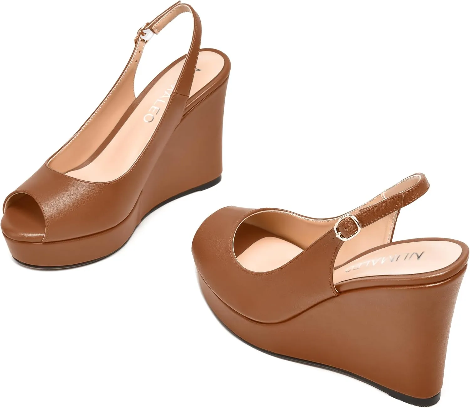 NUMALEO Womens Evening Slingback Buckle Platform Sexy Peep Toe Matte Fashion Wedge High Heel Pumps Shoes 4 Inch