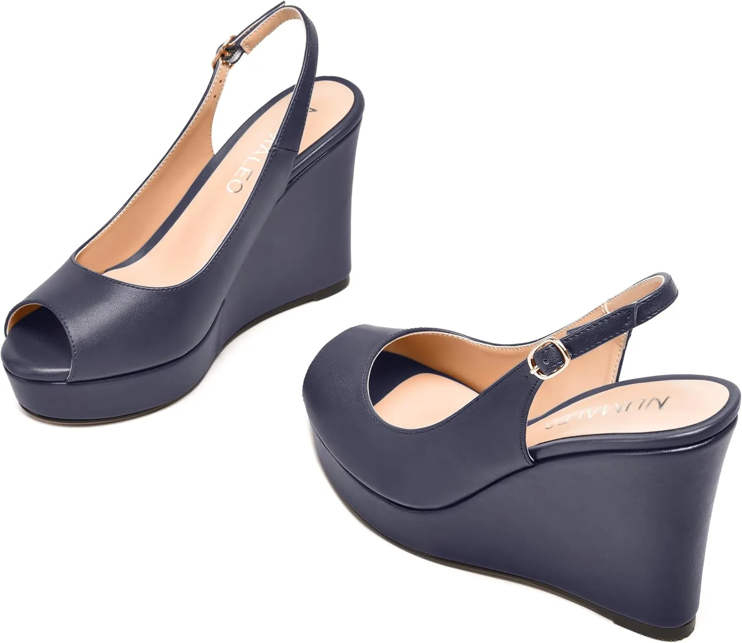 NUMALEO Womens Evening Slingback Buckle Platform Sexy Peep Toe Matte Fashion Wedge High Heel Pumps Shoes 4 Inch