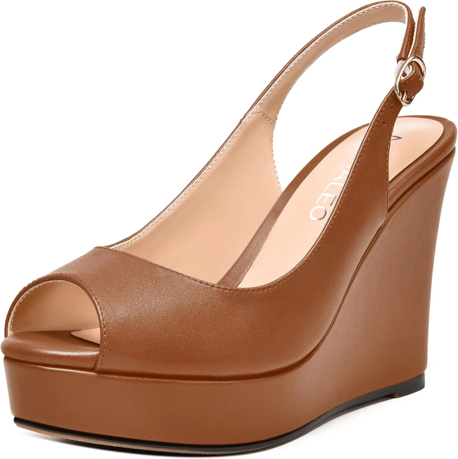 NUMALEO Womens Evening Slingback Buckle Platform Sexy Peep Toe Matte Fashion Wedge High Heel Pumps Shoes 4 Inch