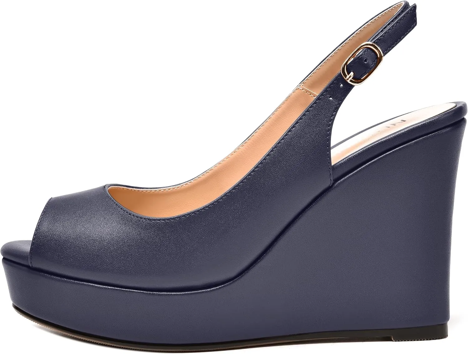 NUMALEO Womens Evening Slingback Buckle Platform Sexy Peep Toe Matte Fashion Wedge High Heel Pumps Shoes 4 Inch