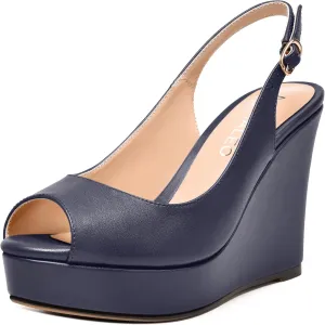 NUMALEO Womens Evening Slingback Buckle Platform Sexy Peep Toe Matte Fashion Wedge High Heel Pumps Shoes 4 Inch