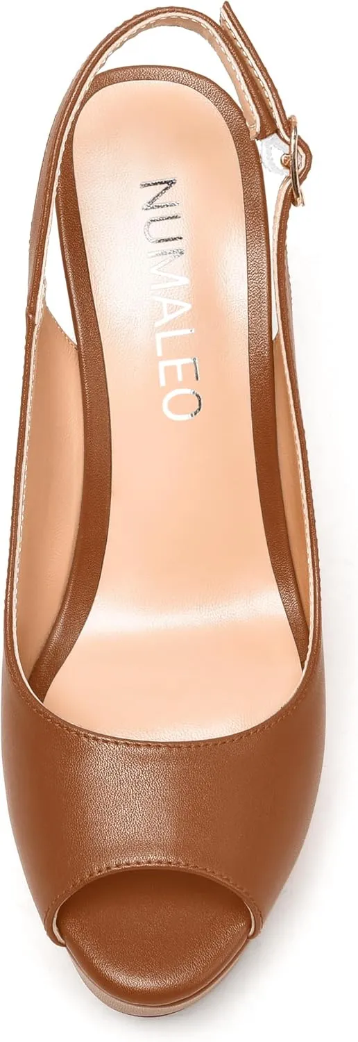 NUMALEO Womens Evening Slingback Buckle Platform Sexy Peep Toe Matte Fashion Wedge High Heel Pumps Shoes 4 Inch