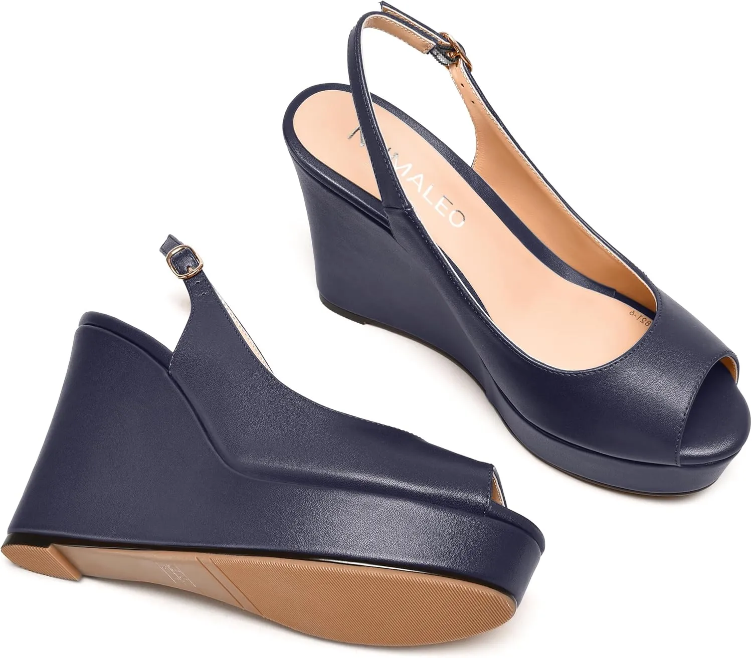 NUMALEO Womens Evening Slingback Buckle Platform Sexy Peep Toe Matte Fashion Wedge High Heel Pumps Shoes 4 Inch