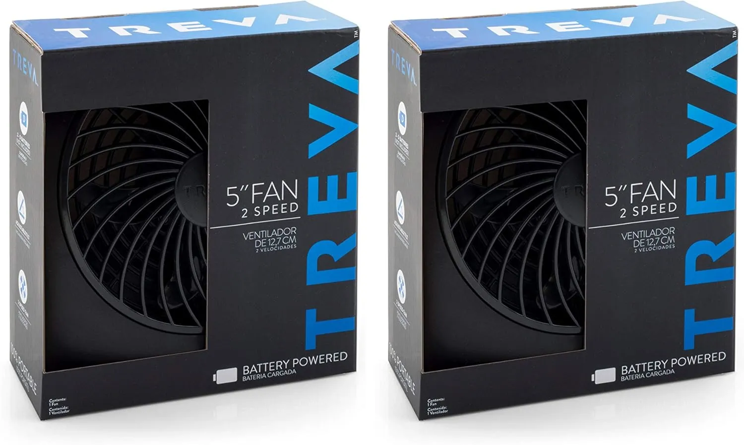O2COOL Treva 5 Inch Battery Powered Fan Portable Desk Fan 2 Cooling Speeds with Compact Folding & Tilt Design Cubicle Accessories Small Portable 2 Pack (Black)