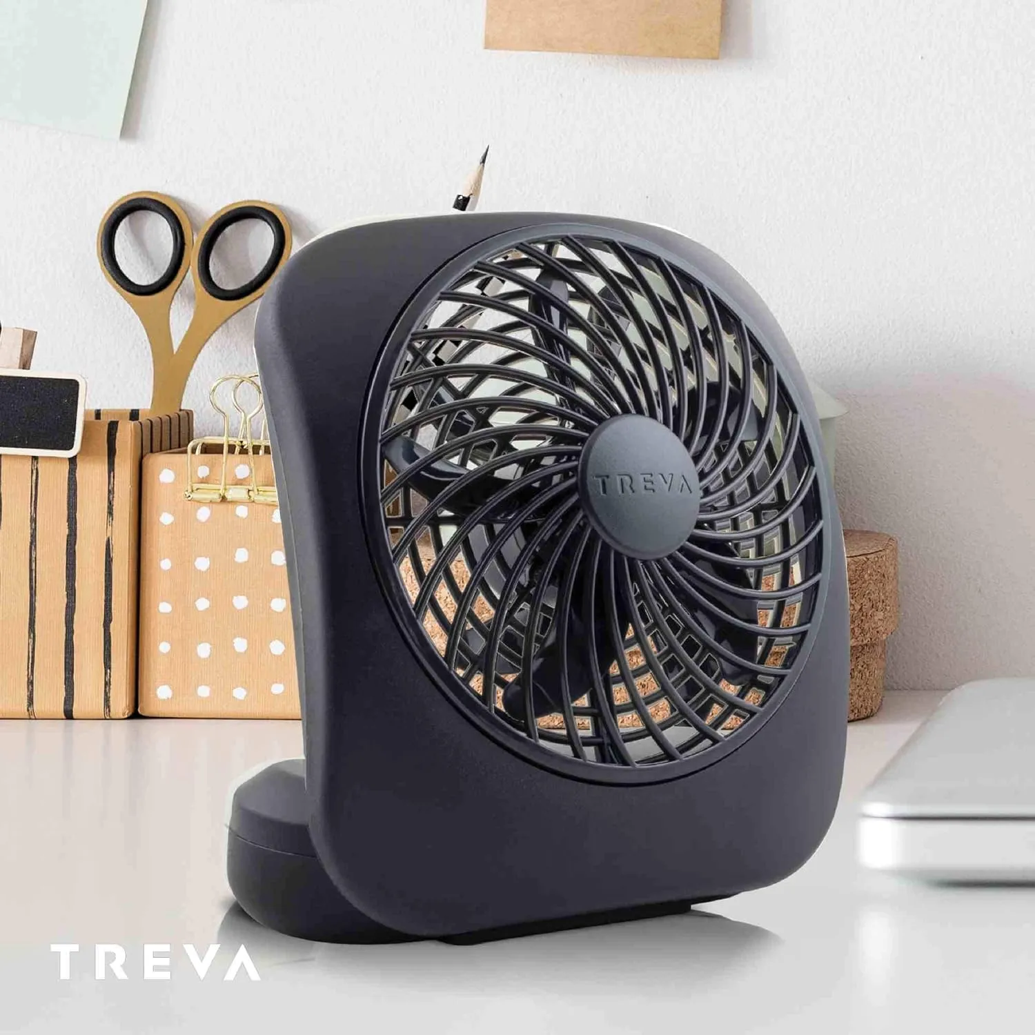 O2COOL Treva 5 Inch Battery Powered Fan Portable Desk Fan 2 Cooling Speeds with Compact Folding & Tilt Design Cubicle Accessories Small Portable 2 Pack (Black)