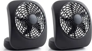 O2COOL Treva 5 Inch Battery Powered Fan Portable Desk Fan 2 Cooling Speeds with Compact Folding & Tilt Design Cubicle Accessories Small Portable 2 Pack (Black)