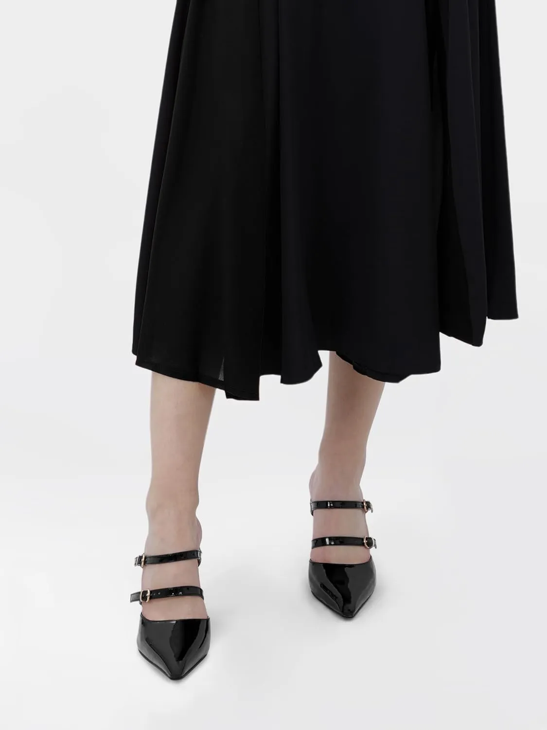 Oh Mispares Pointed Toe Heels Wedge Pumps for Women Slip-on 3 Inch Buckle Strap Patent Leather High Heels for Wedding Bridal Prom Dress Black