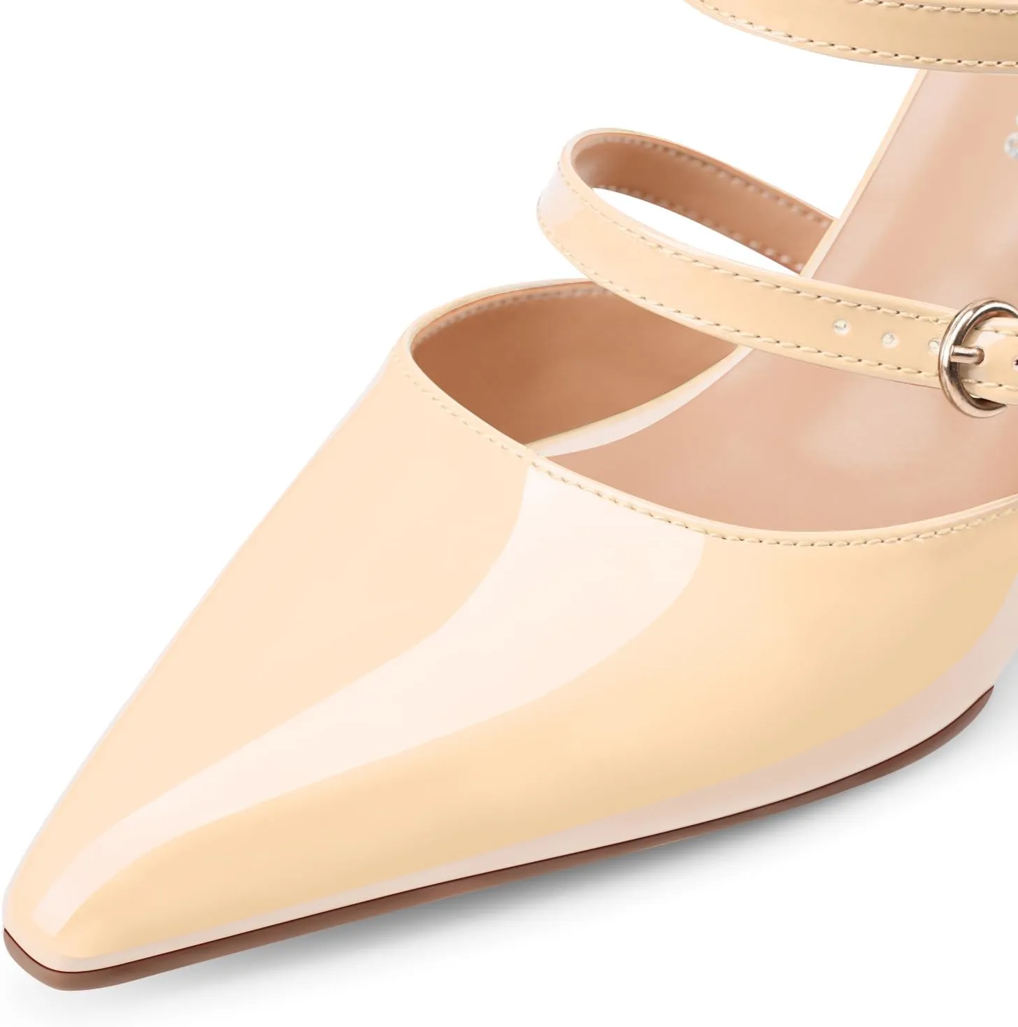 Oh Mispares Pointed Toe Heels Wedge Pumps for Women Slip-on 3 Inch Buckle Strap Patent Leather High Heels for Wedding Bridal Prom Dress Black