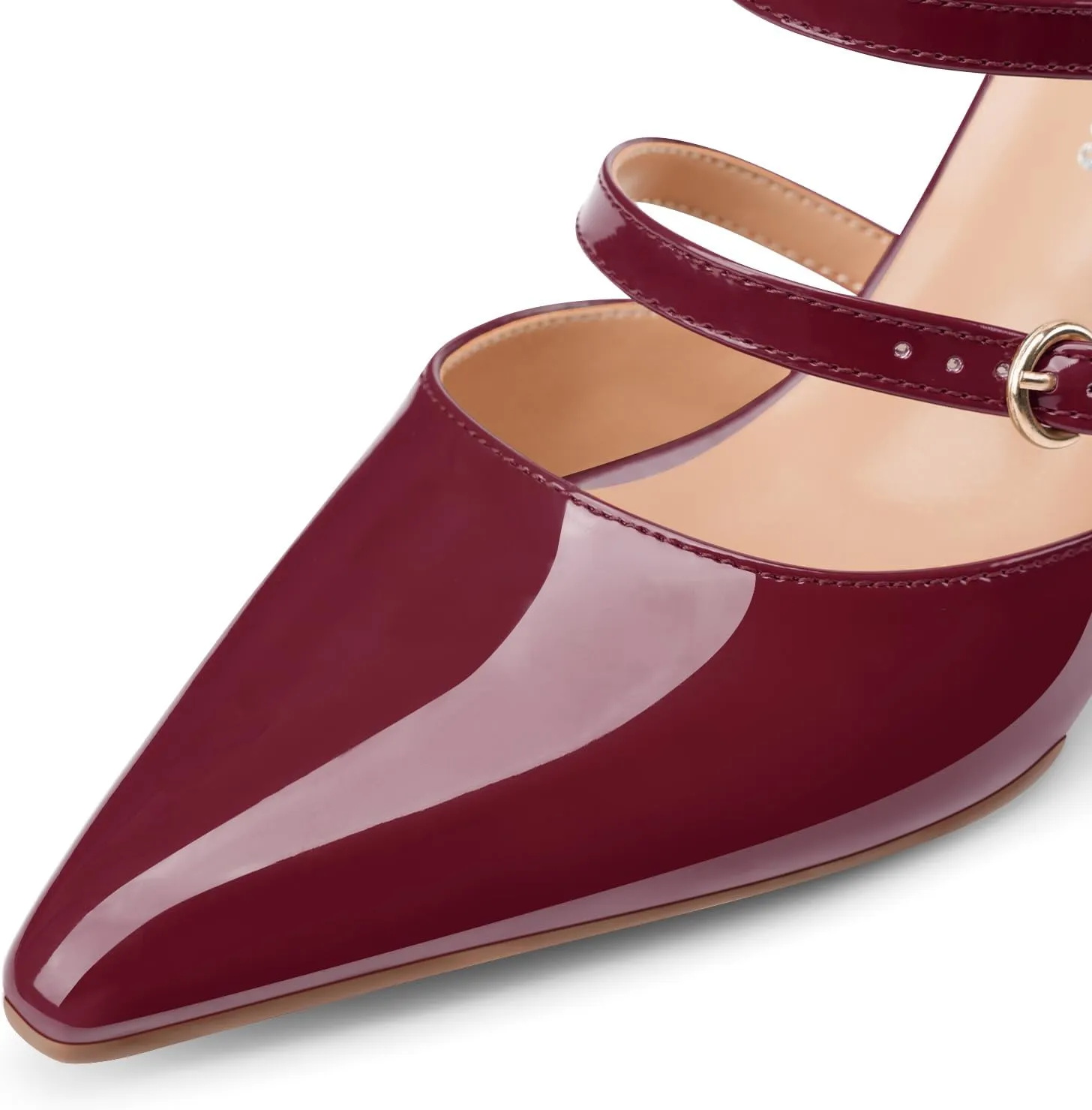 Oh Mispares Pointed Toe Heels Wedge Pumps for Women Slip-on 3 Inch Buckle Strap Patent Leather High Heels for Wedding Bridal Prom Dress Black