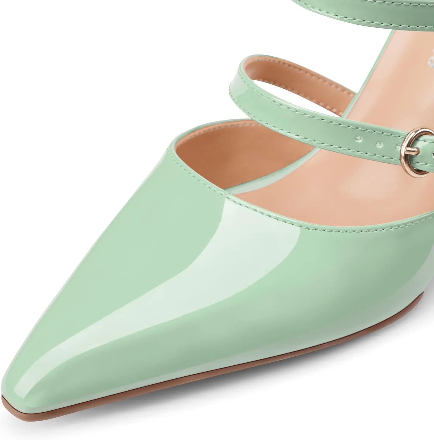 Oh Mispares Pointed Toe Heels Wedge Pumps for Women Slip-on 3 Inch Buckle Strap Patent Leather High Heels for Wedding Bridal Prom Dress Black
