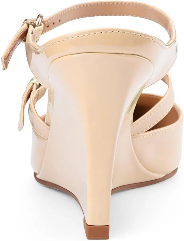 Oh Mispares Pointed Toe Heels Wedge Pumps for Women Slip-on 3 Inch Buckle Strap Patent Leather High Heels for Wedding Bridal Prom Dress Black