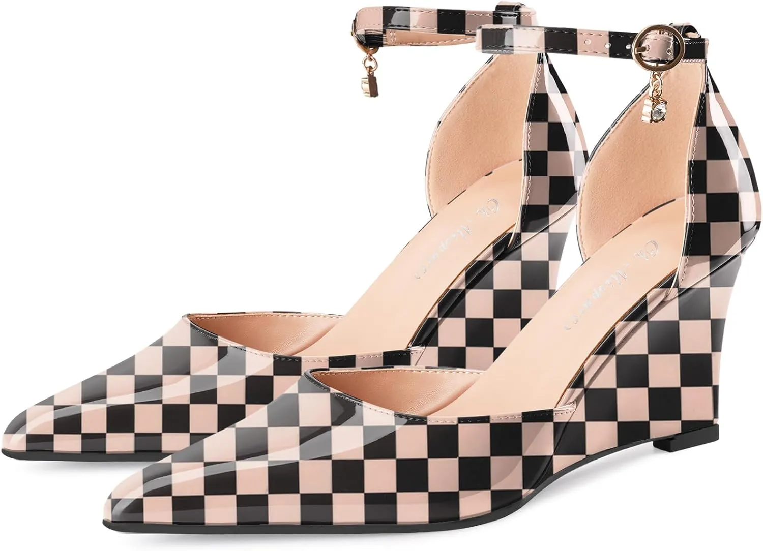 Oh Mispares Women's Wedge Pumps Pointed Closed Toe Wedge Heels for Women Adjustable Ankle Strap Comfortable High-Heeled Dress Shoes for Wedding Work Office Party