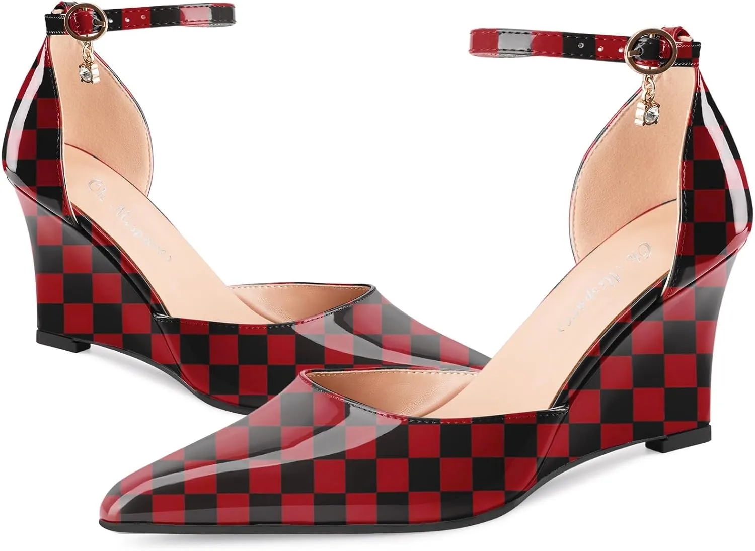 Oh Mispares Women's Wedge Pumps Pointed Closed Toe Wedge Heels for Women Adjustable Ankle Strap Comfortable High-Heeled Dress Shoes for Wedding Work Office Party