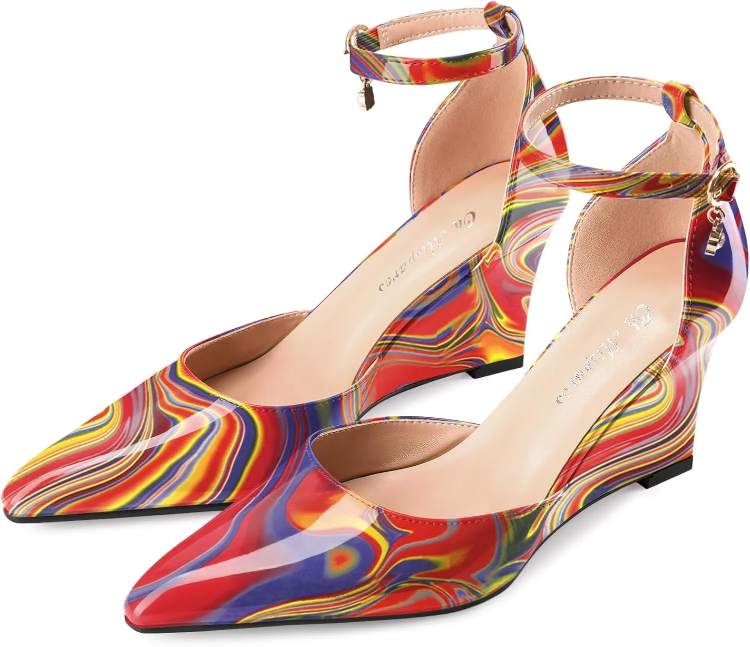 Oh Mispares Women's Wedge Pumps Pointed Closed Toe Wedge Heels for Women Adjustable Ankle Strap Comfortable High-Heeled Dress Shoes for Wedding Work Office Party