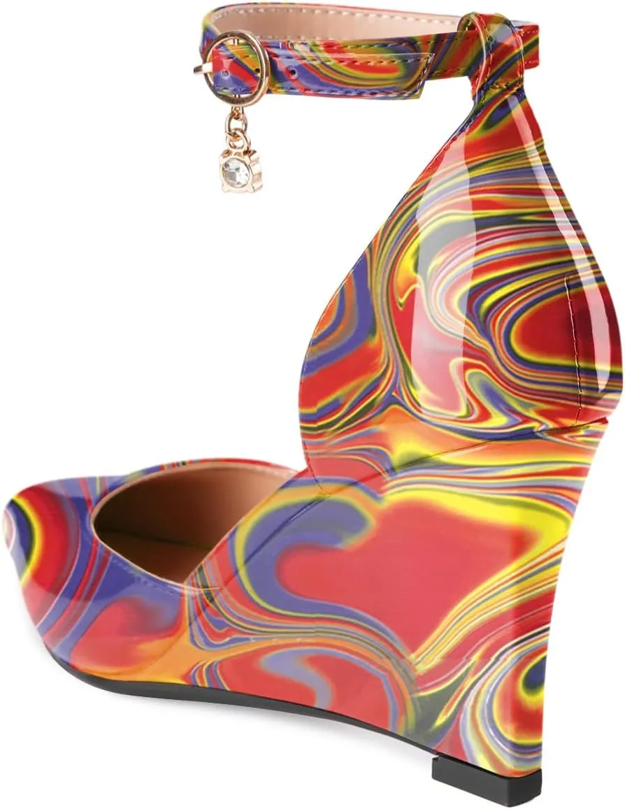 Oh Mispares Women's Wedge Pumps Pointed Closed Toe Wedge Heels for Women Adjustable Ankle Strap Comfortable High-Heeled Dress Shoes for Wedding Work Office Party