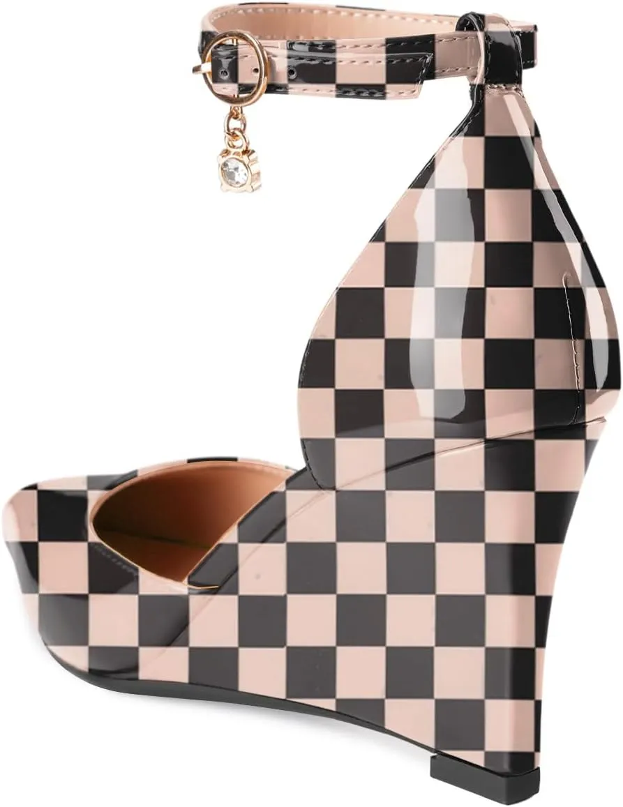 Oh Mispares Women's Wedge Pumps Pointed Closed Toe Wedge Heels for Women Adjustable Ankle Strap Comfortable High-Heeled Dress Shoes for Wedding Work Office Party