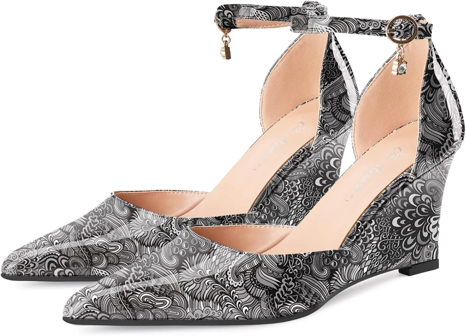 Oh Mispares Women's Wedge Pumps Pointed Closed Toe Wedge Heels for Women Adjustable Ankle Strap Comfortable High-Heeled Dress Shoes for Wedding Work Office Party