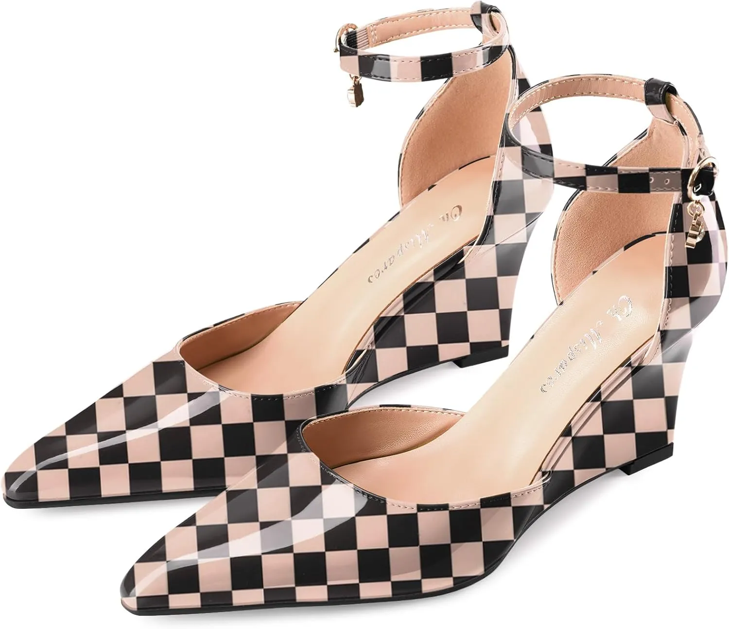 Oh Mispares Women's Wedge Pumps Pointed Closed Toe Wedge Heels for Women Adjustable Ankle Strap Comfortable High-Heeled Dress Shoes for Wedding Work Office Party