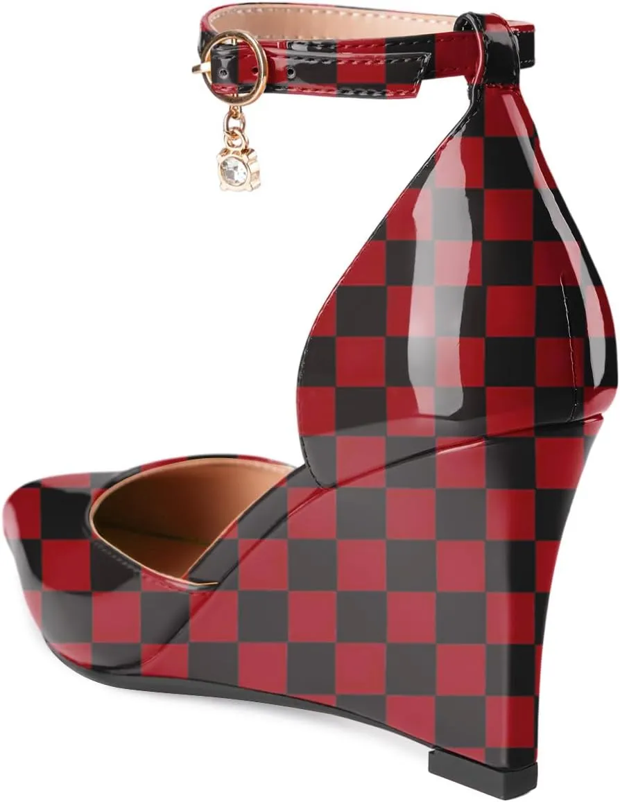 Oh Mispares Women's Wedge Pumps Pointed Closed Toe Wedge Heels for Women Adjustable Ankle Strap Comfortable High-Heeled Dress Shoes for Wedding Work Office Party