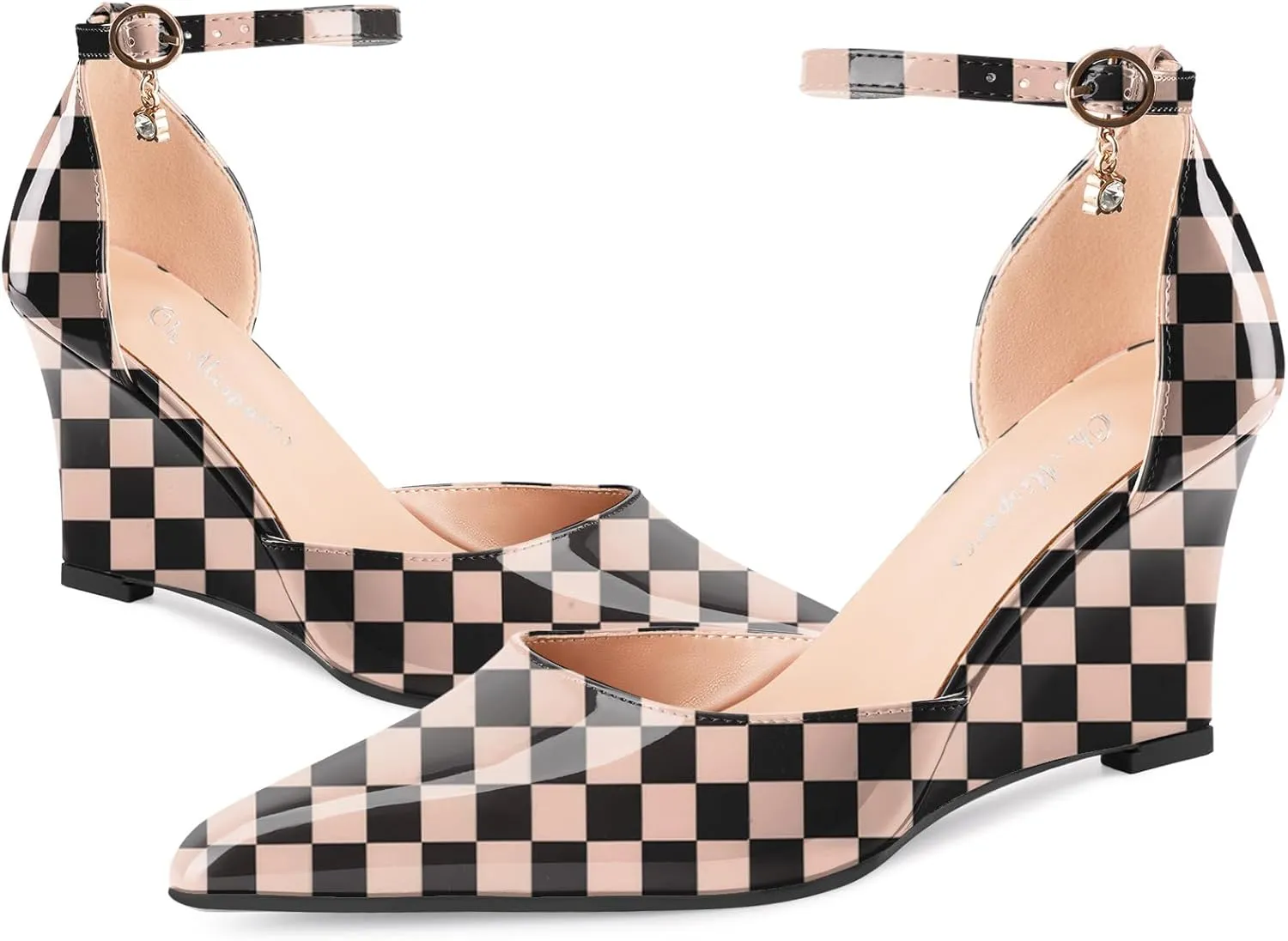 Oh Mispares Women's Wedge Pumps Pointed Closed Toe Wedge Heels for Women Adjustable Ankle Strap Comfortable High-Heeled Dress Shoes for Wedding Work Office Party