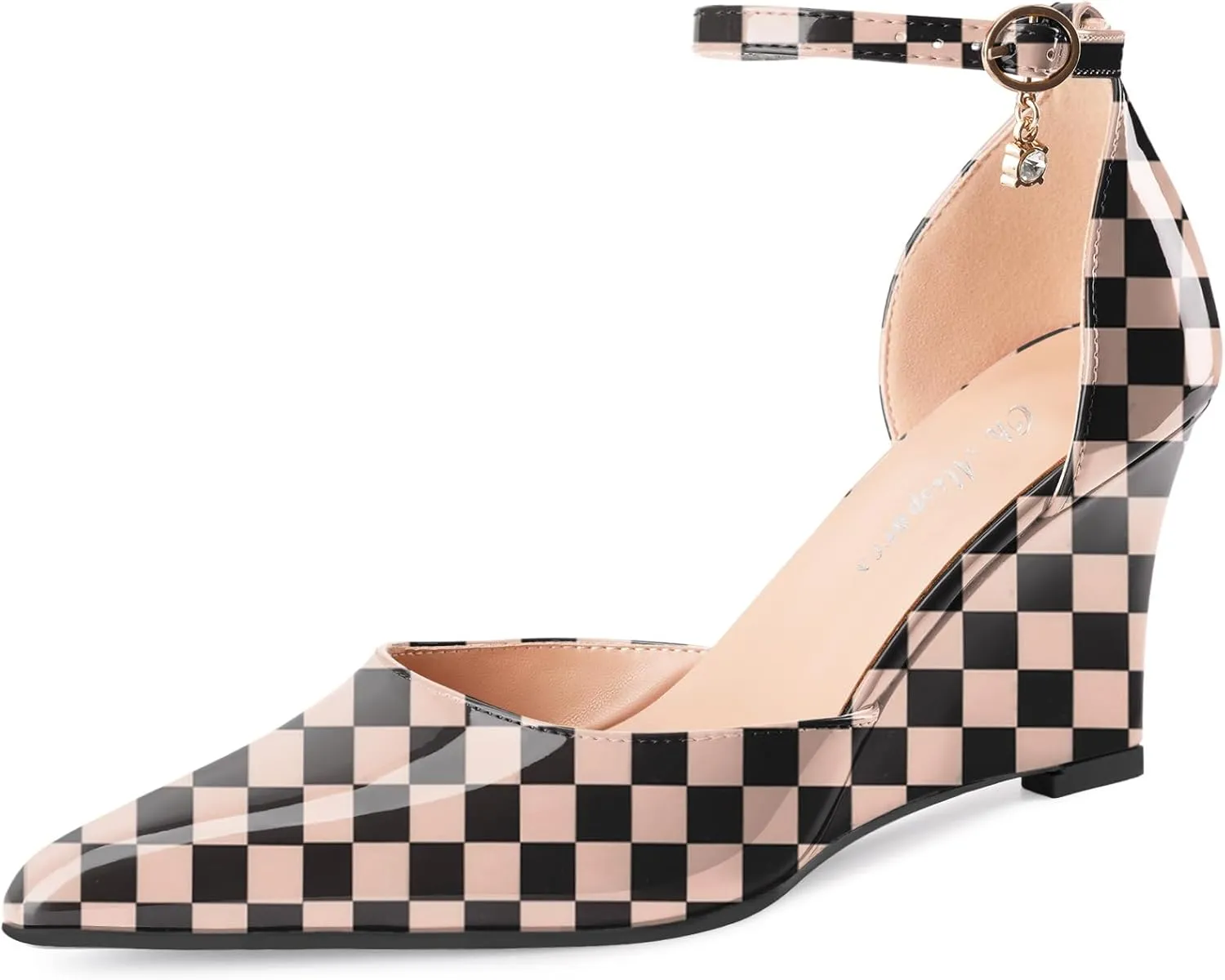 Oh Mispares Women's Wedge Pumps Pointed Closed Toe Wedge Heels for Women Adjustable Ankle Strap Comfortable High-Heeled Dress Shoes for Wedding Work Office Party