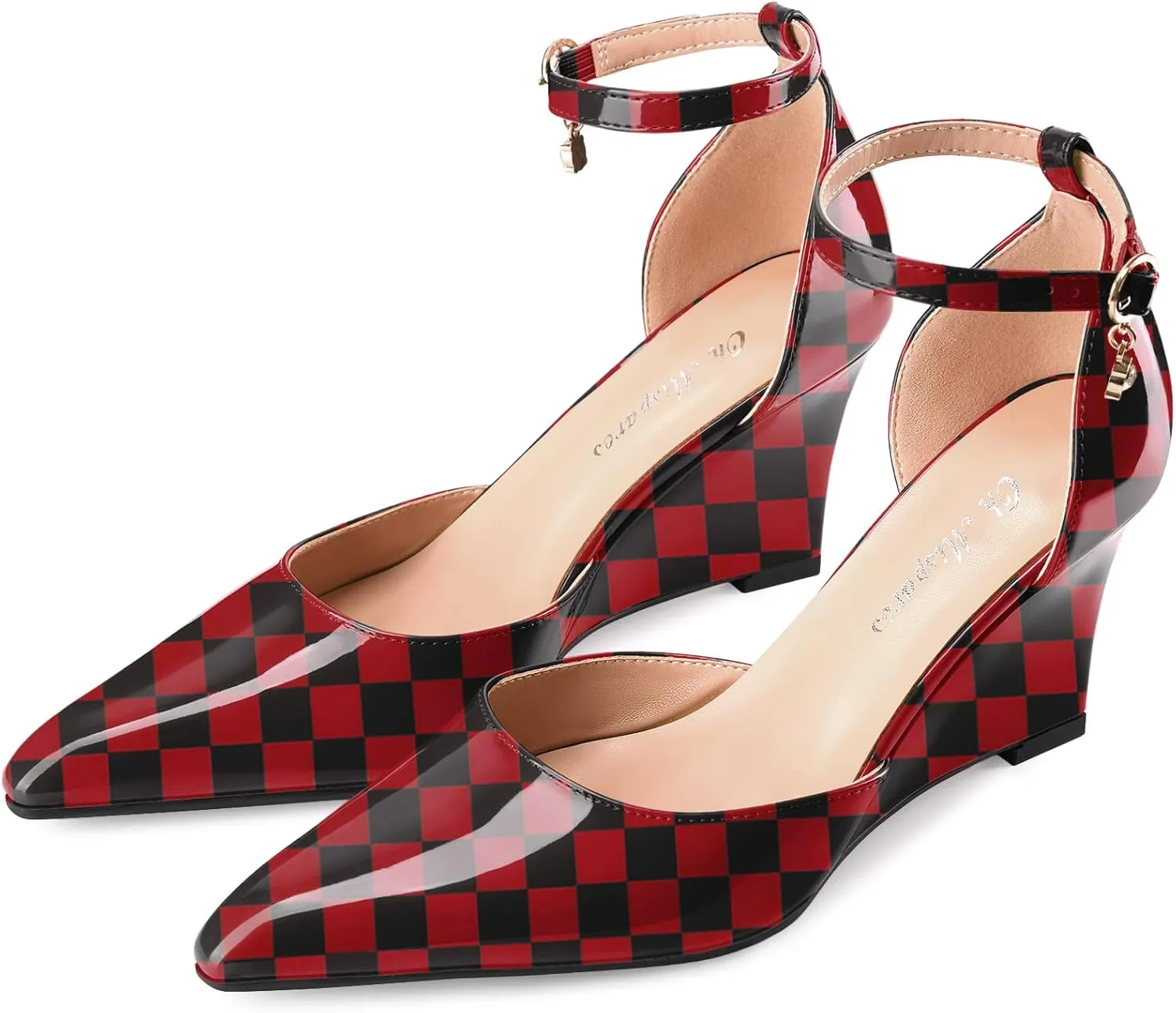 Oh Mispares Women's Wedge Pumps Pointed Closed Toe Wedge Heels for Women Adjustable Ankle Strap Comfortable High-Heeled Dress Shoes for Wedding Work Office Party