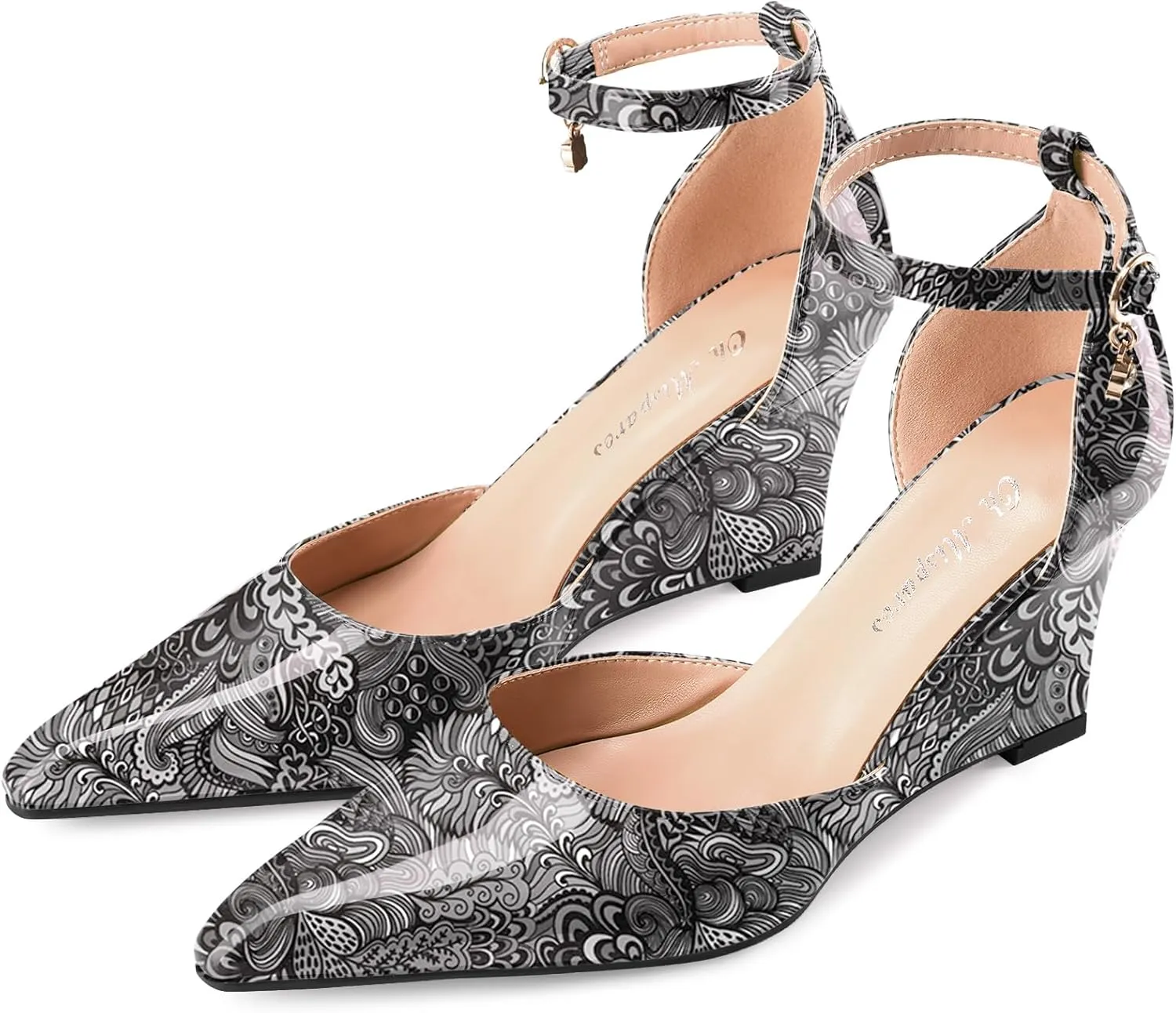 Oh Mispares Women's Wedge Pumps Pointed Closed Toe Wedge Heels for Women Adjustable Ankle Strap Comfortable High-Heeled Dress Shoes for Wedding Work Office Party
