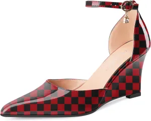 Oh Mispares Women's Wedge Pumps Pointed Closed Toe Wedge Heels for Women Adjustable Ankle Strap Comfortable High-Heeled Dress Shoes for Wedding Work Office Party