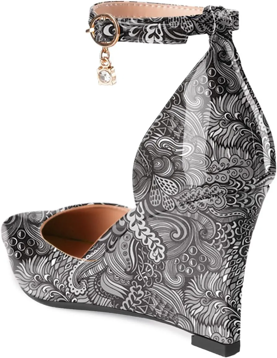 Oh Mispares Women's Wedge Pumps Pointed Closed Toe Wedge Heels for Women Adjustable Ankle Strap Comfortable High-Heeled Dress Shoes for Wedding Work Office Party