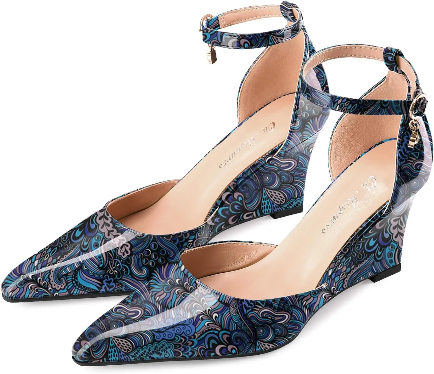 Oh Mispares Women's Wedge Pumps Pointed Closed Toe Wedge Heels for Women Adjustable Ankle Strap Comfortable High-Heeled Dress Shoes for Wedding Work Office Party