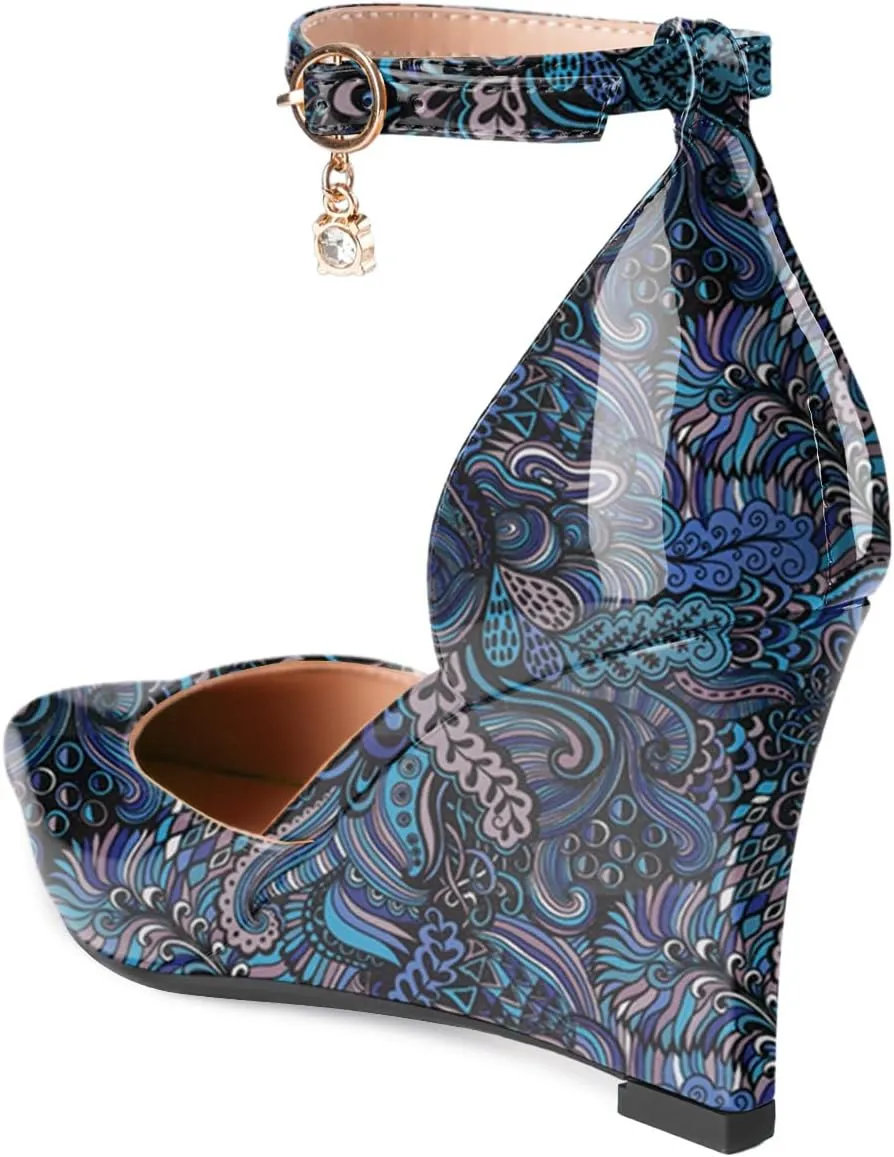 Oh Mispares Women's Wedge Pumps Pointed Closed Toe Wedge Heels for Women Adjustable Ankle Strap Comfortable High-Heeled Dress Shoes for Wedding Work Office Party