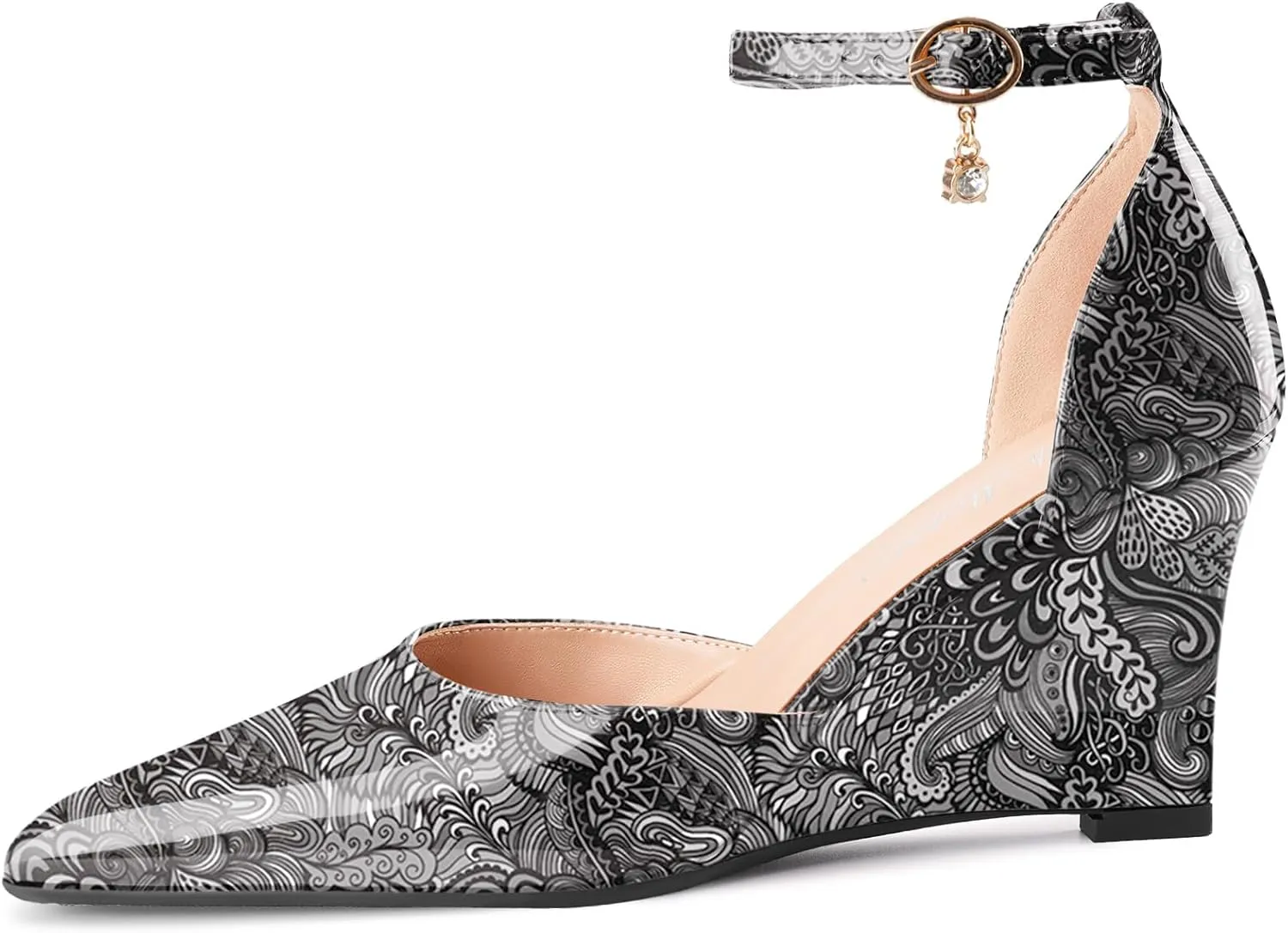 Oh Mispares Women's Wedge Pumps Pointed Closed Toe Wedge Heels for Women Adjustable Ankle Strap Comfortable High-Heeled Dress Shoes for Wedding Work Office Party