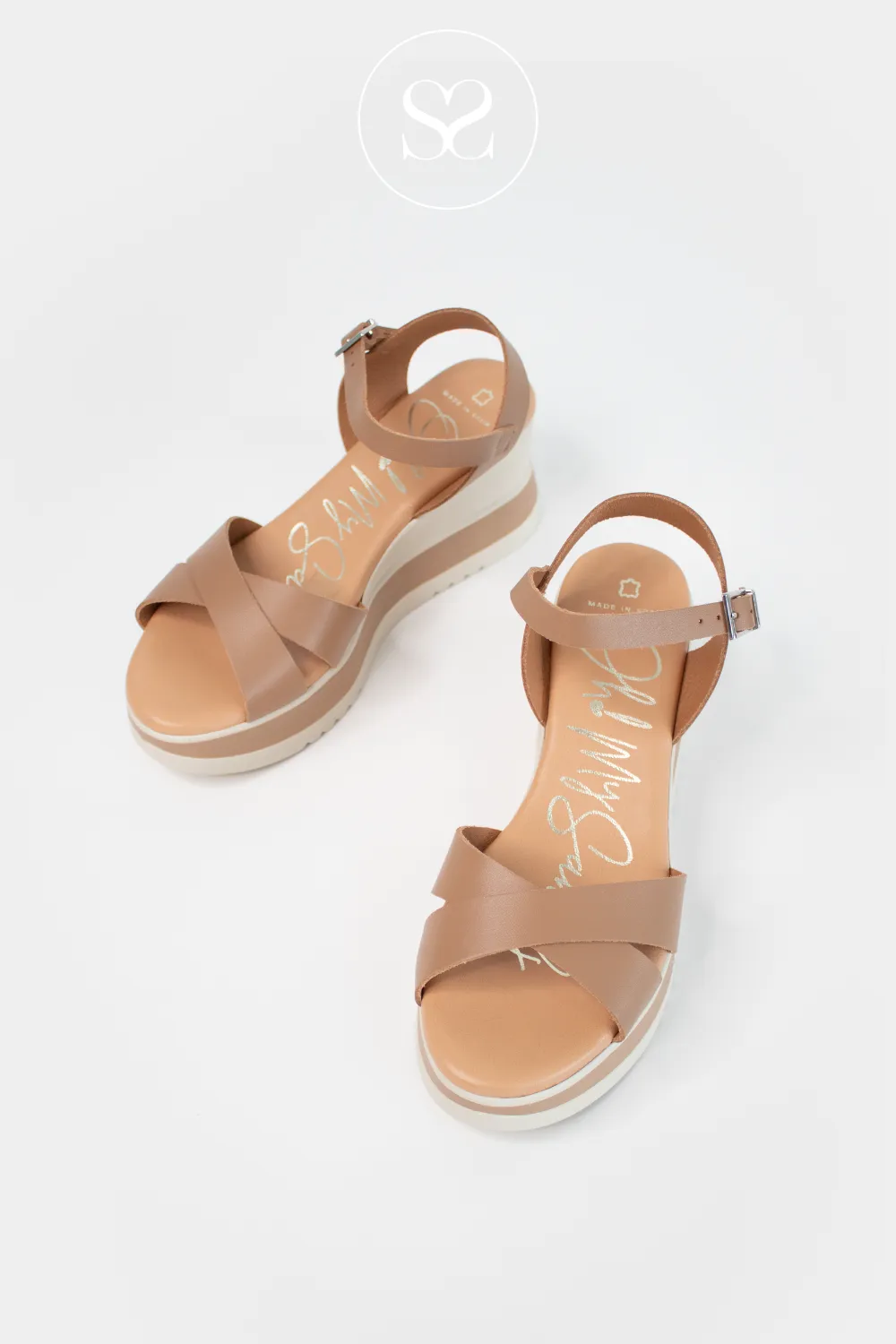 OH MY SANDALS 5761 TAUPE LEATHER WEDGE SANDALS