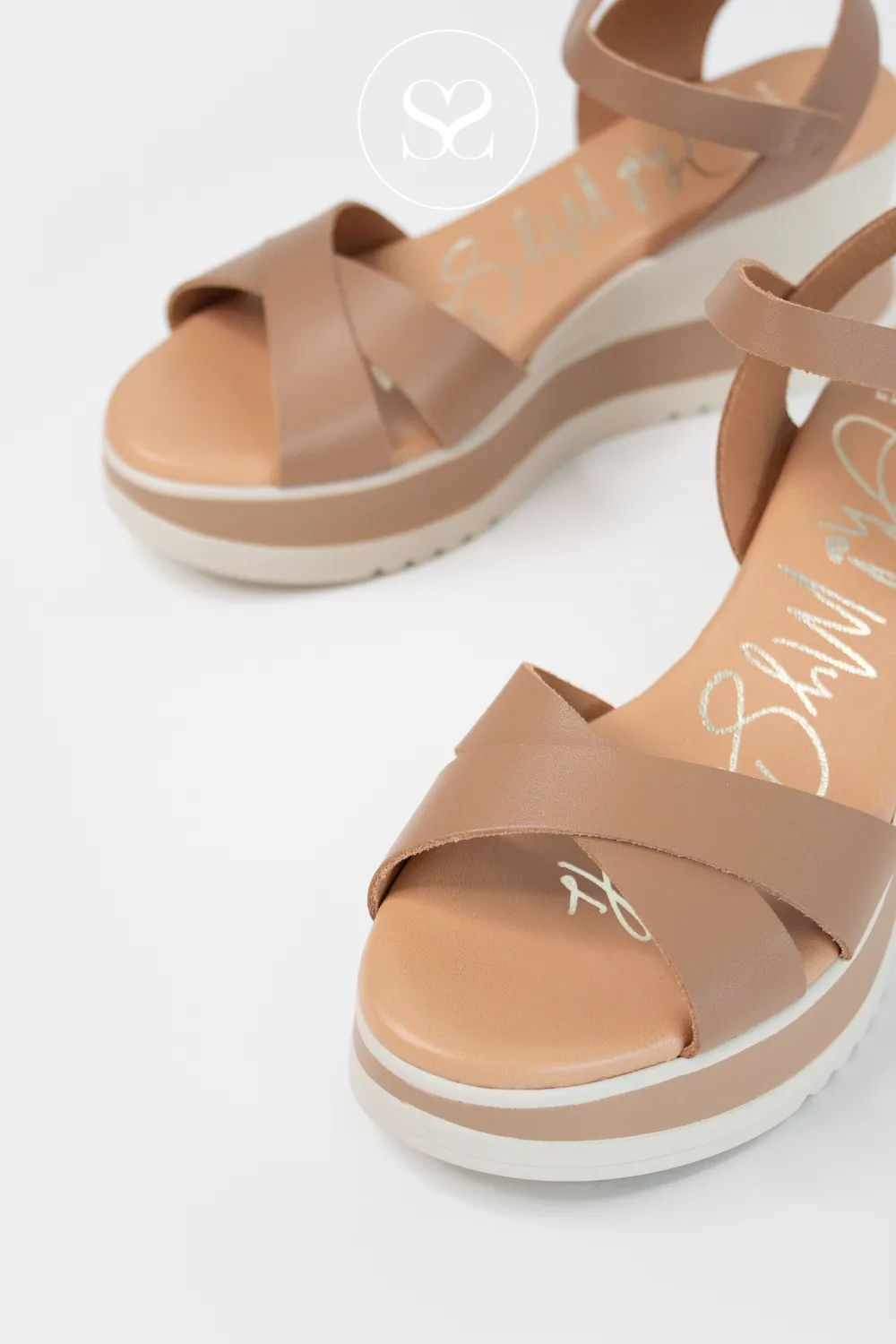 OH MY SANDALS 5761 TAUPE LEATHER WEDGE SANDALS