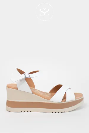 OH MY SANDALS 5761 WHITE LEATHER WEDGE SANDALS