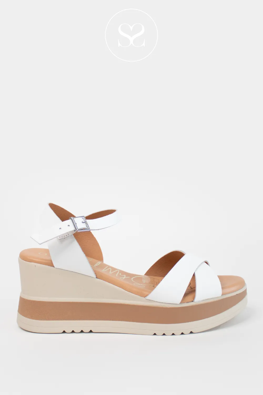 OH MY SANDALS 5761 WHITE LEATHER WEDGE SANDALS