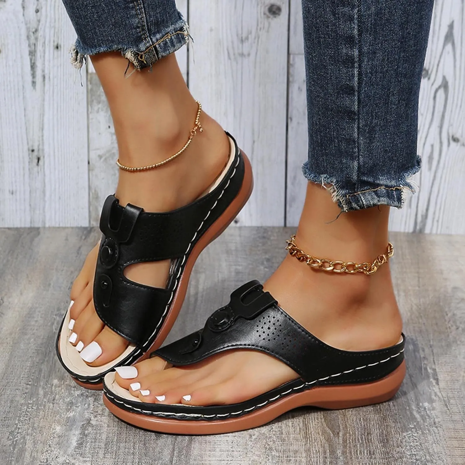 oiangi Comfortable Sandals for Women Wedge Heel Summer Fashion Casual Clip Toe Slip-on Platform Flip Flops Solid Ladies Outdoor Beach Shoes Slipper