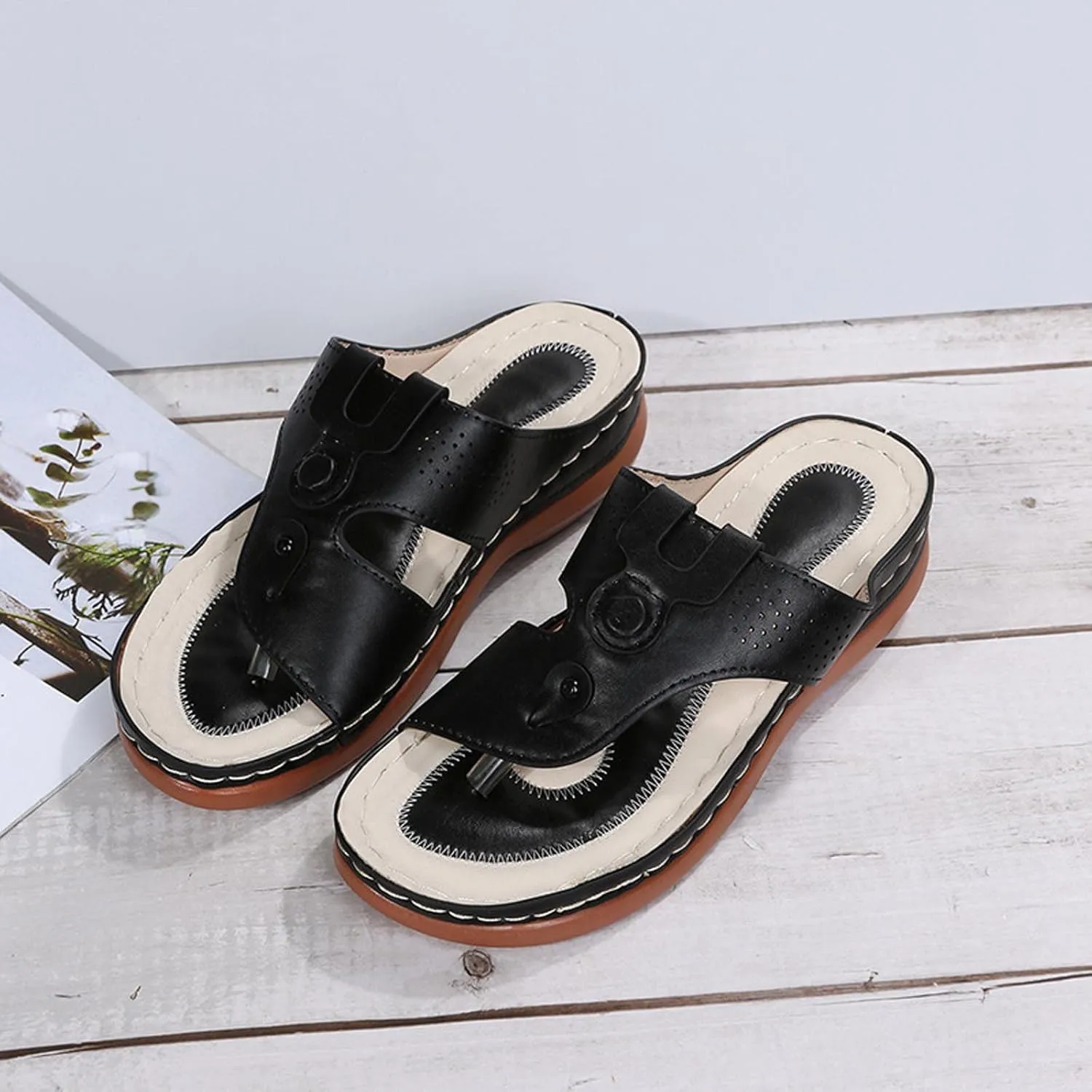 oiangi Comfortable Sandals for Women Wedge Heel Summer Fashion Casual Clip Toe Slip-on Platform Flip Flops Solid Ladies Outdoor Beach Shoes Slipper