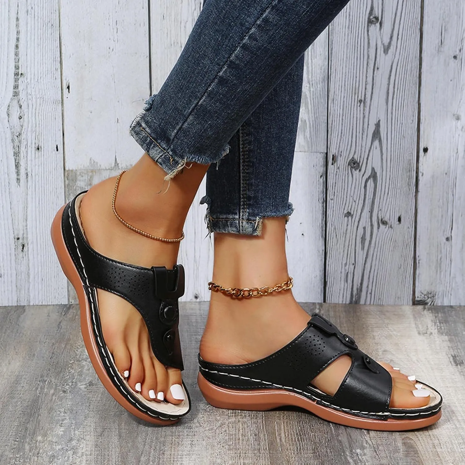 oiangi Comfortable Sandals for Women Wedge Heel Summer Fashion Casual Clip Toe Slip-on Platform Flip Flops Solid Ladies Outdoor Beach Shoes Slipper