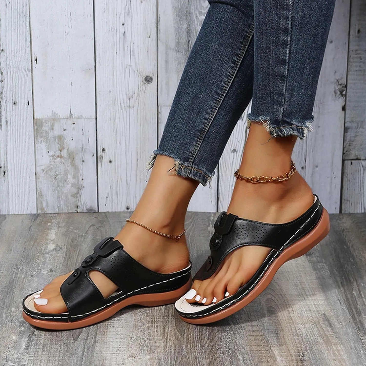 oiangi Comfortable Sandals for Women Wedge Heel Summer Fashion Casual Clip Toe Slip-on Platform Flip Flops Solid Ladies Outdoor Beach Shoes Slipper