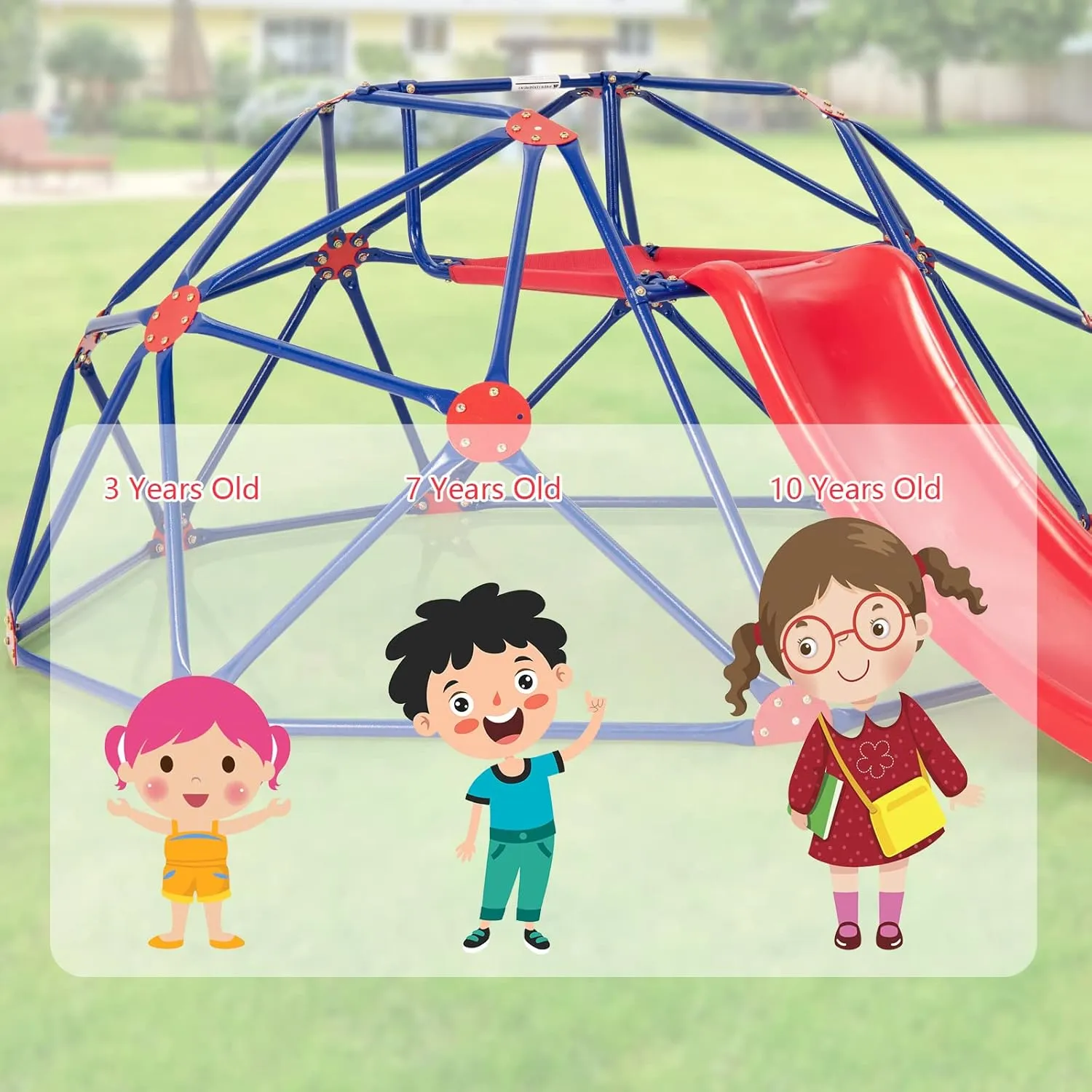Olakids Climbing Dome with Slide, Kids Outdoor Jungle Gym Geometric Dome Climber, Steel Frame, 8FT Climb Structure Backyard Playground Center Equipment for Toddlers