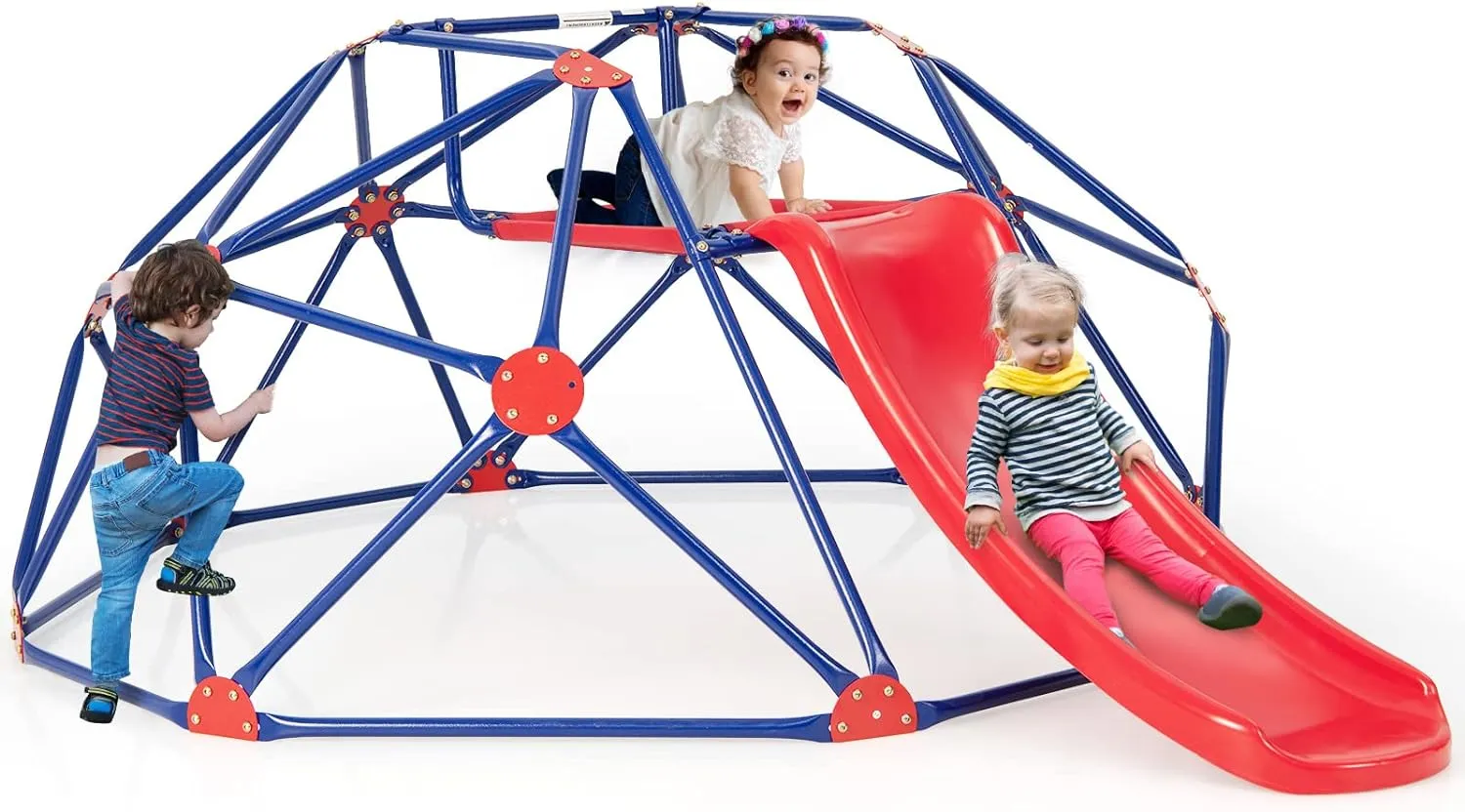 Olakids Climbing Dome with Slide, Kids Outdoor Jungle Gym Geometric Dome Climber, Steel Frame, 8FT Climb Structure Backyard Playground Center Equipment for Toddlers