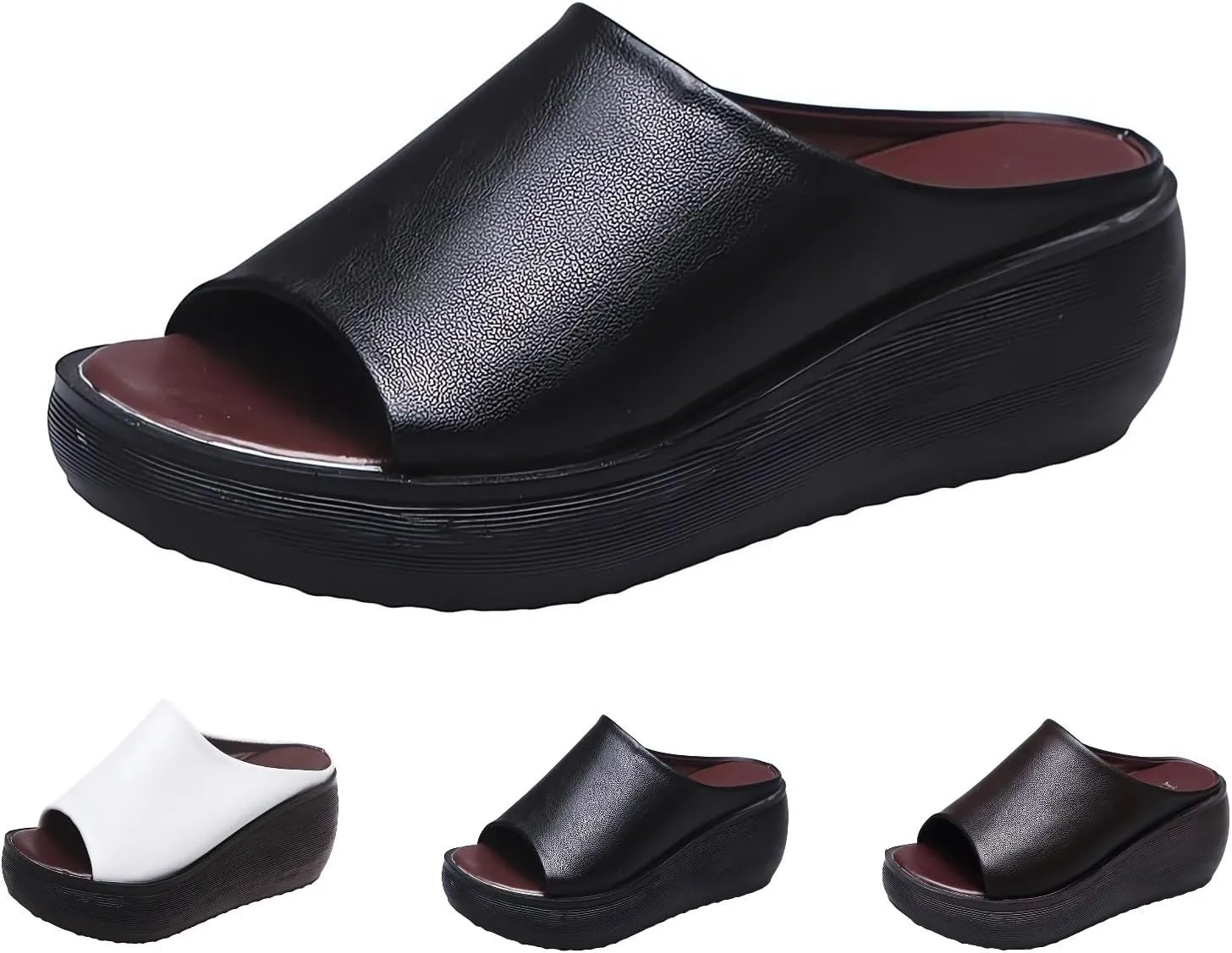 Orthopedic Sandals 2024 Summer Comfortable Orthotic Leather Wedges Slides Dressy Platform Heel Arch Support Slip Sandals