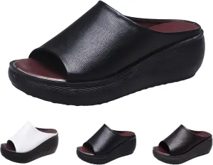 Orthopedic Sandals 2024 Summer Comfortable Orthotic Leather Wedges Slides Dressy Platform Heel Arch Support Slip Sandals