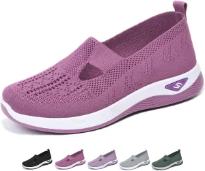 Orthopedic Walking Shoes for Women 2024 New Women's Woven Breathable Soft Sole Shoes Mesh Slip On Sneakers