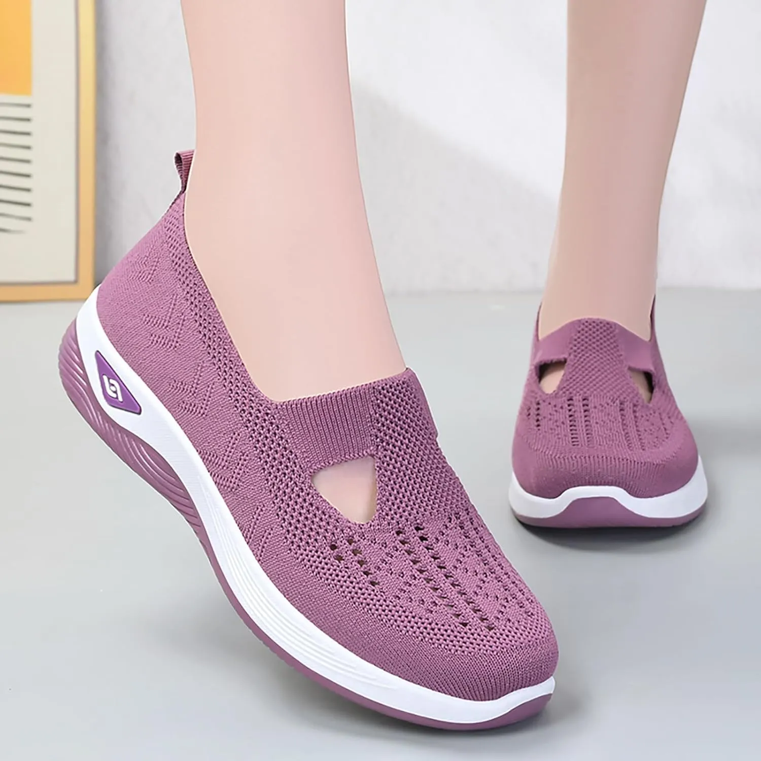 Orthopedic Walking Shoes for Women 2024 New Women's Woven Breathable Soft Sole Shoes Mesh Slip On Sneakers