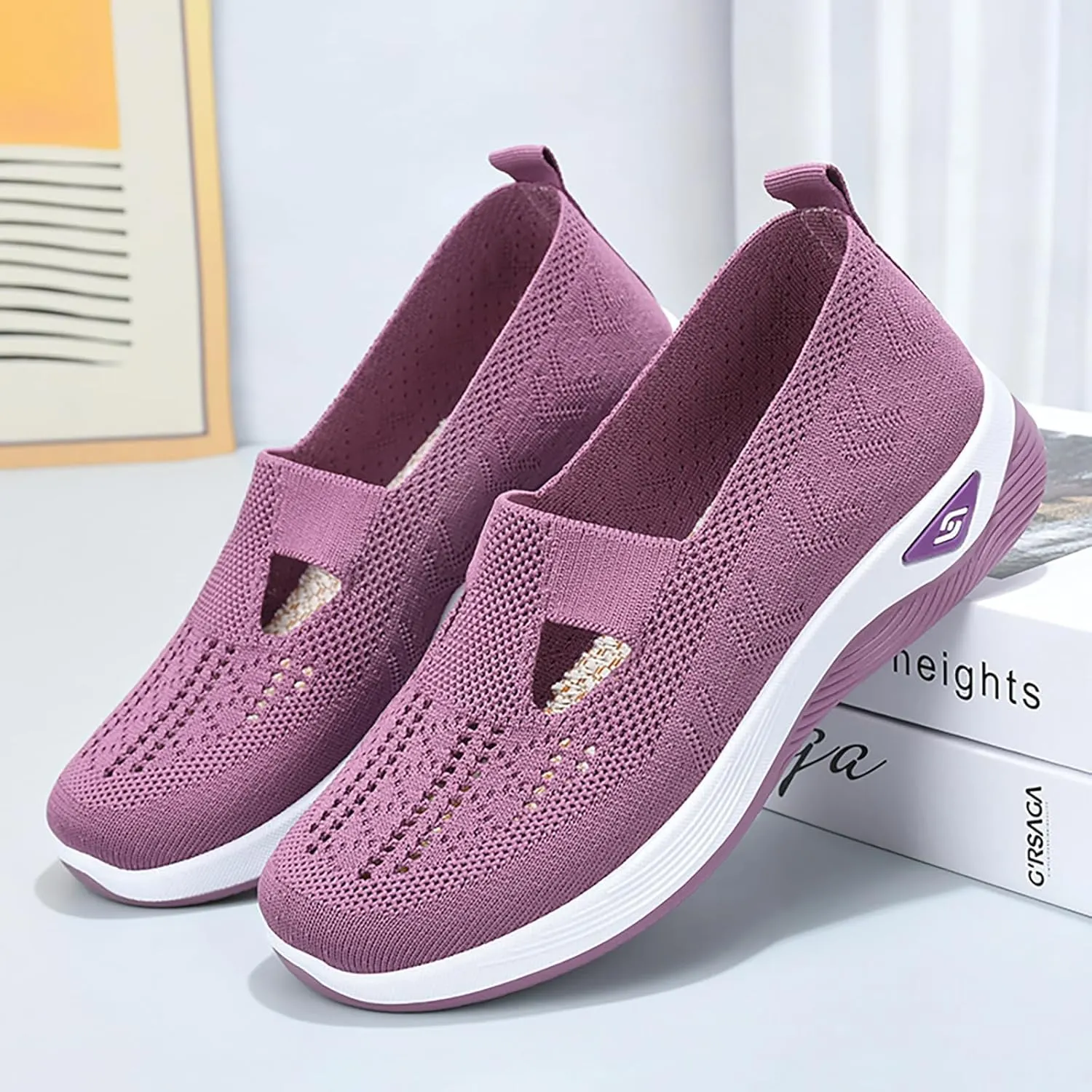 Orthopedic Walking Shoes for Women 2024 New Women's Woven Breathable Soft Sole Shoes Mesh Slip On Sneakers