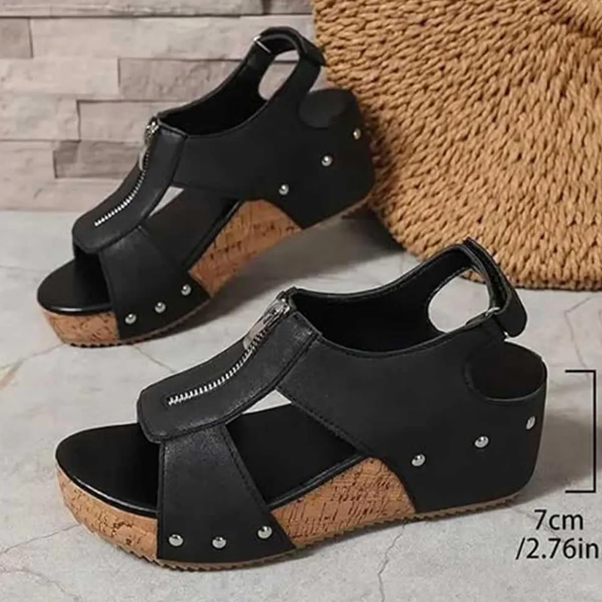 Orthopedic Zipper Thick Sole Wedge Slippers, 2025 Women Summer Width Platform Open Toe Non-slip Comfy Sandals