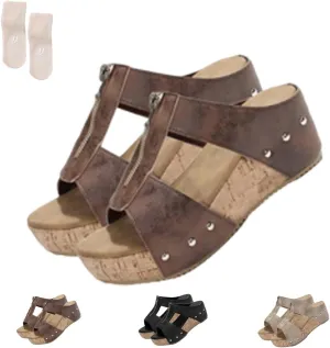 Orthopedic Zipper Thick Sole Wedge Slippers, 2025 Women Summer Width Platform Open Toe Non-slip Comfy Sandals