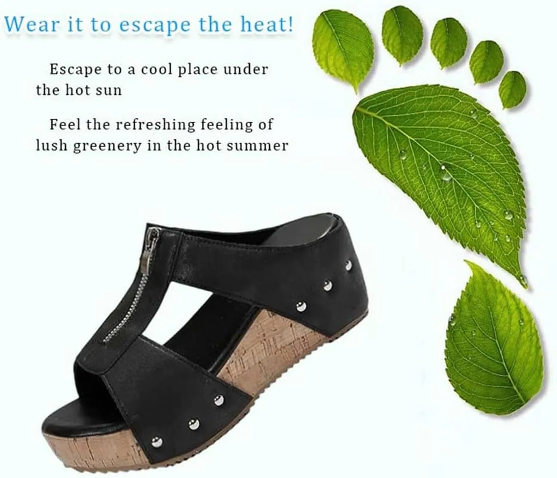 Orthopedic Zipper Thick Sole Wedge Slippers, 2025 Women Summer Width Platform Open Toe Non-slip Comfy Sandals